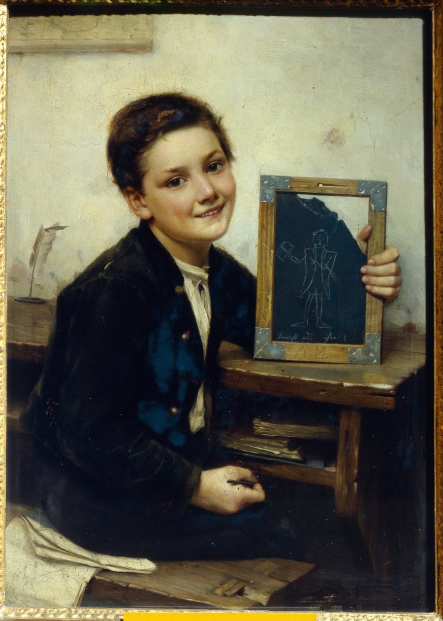 小学生 - 弗朗茨-托内（1851-1906 年）的画作，木板油画，50x38 厘米 作者 弗朗兹·索恩