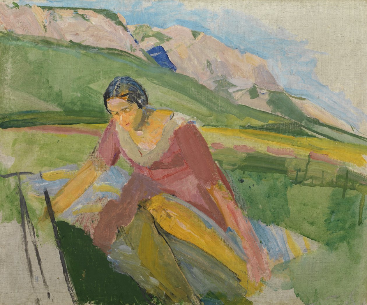 《风景中的年轻女子》（克恩顿州），约1930-38年（布面油画） 作者 弗朗兹·威格勒
