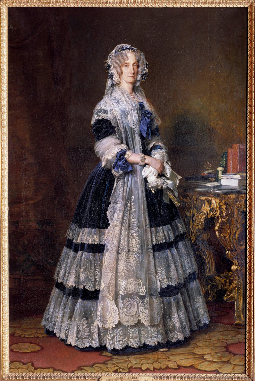 法国王后 (1782-1866) 玛丽·艾梅莉·德·波旁的肖像。 Xaver Winterhalter (1806-1873) 1842 年的绘画。昏暗。 2,15 x 1,40 m 作者 弗朗茨泽维尔温特哈尔特