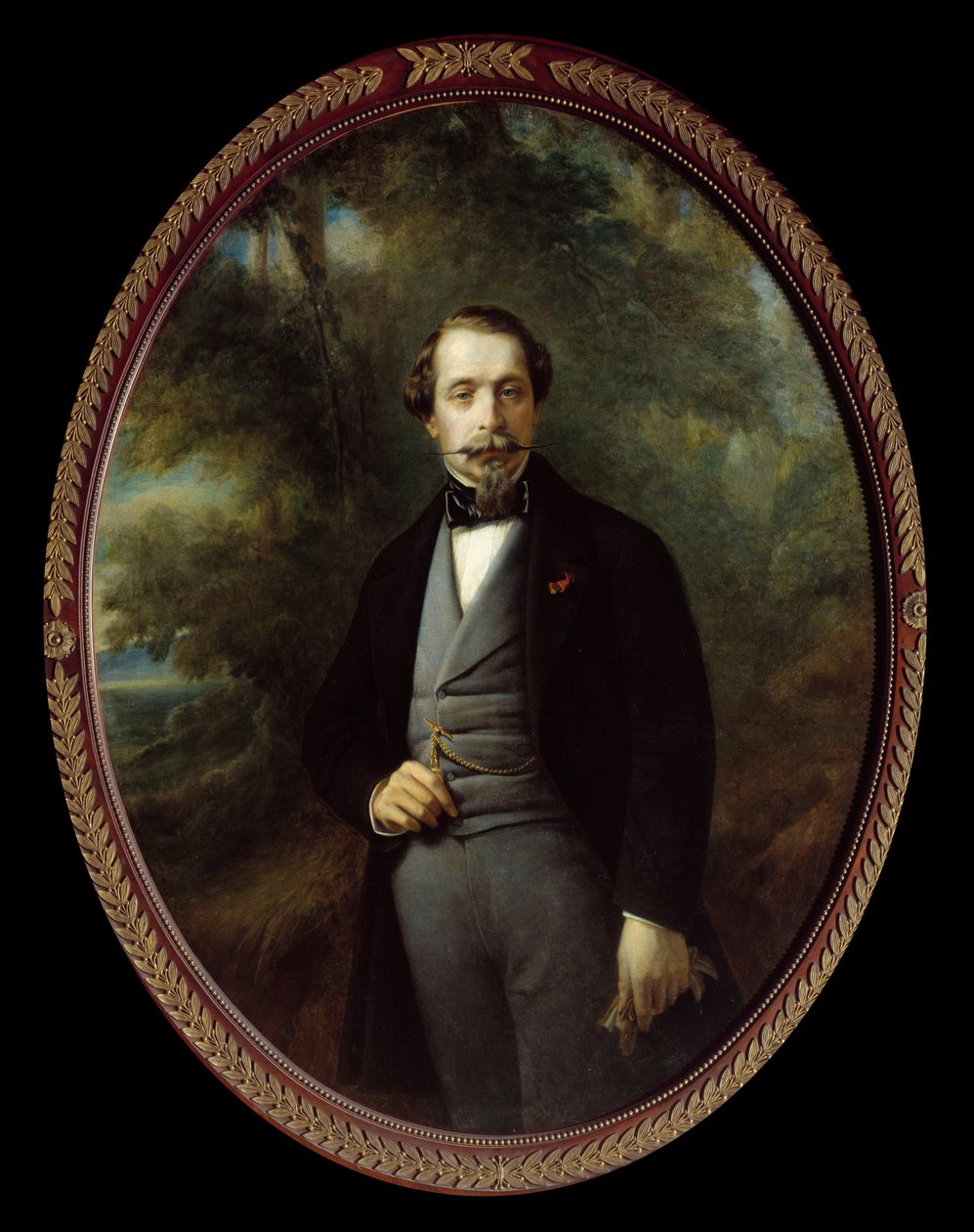 Portrait in foot of Napoleon III (1808 - 1873). Painting by Francois Xavier (Franz Xaver) Winterhalter (1806-1873), oil on canvas 110x140 cm, Ec. All. 作者 弗朗茨泽维尔温特哈尔特