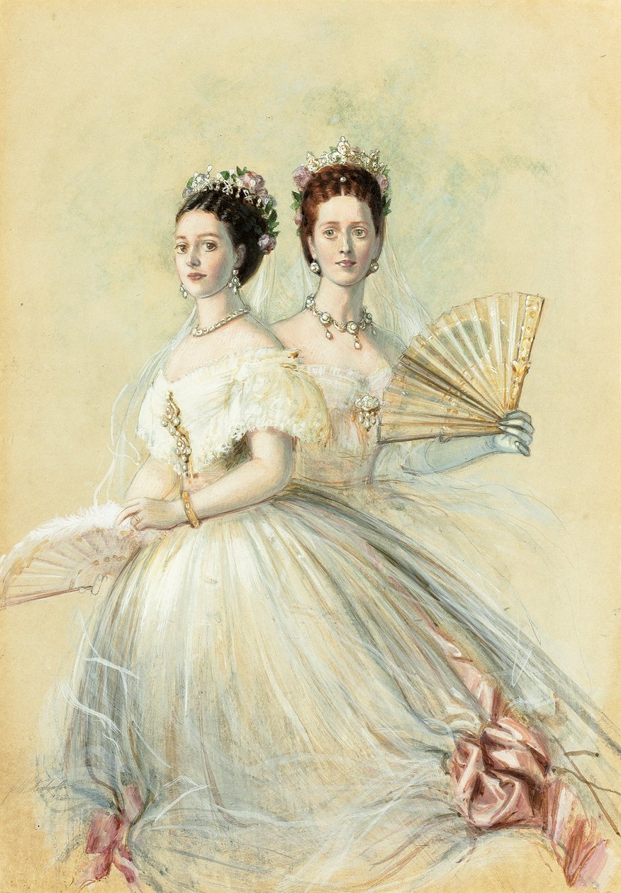 沙皇玛丽亚·费奥多罗夫娜（Czarina Maria Feodorovna）和姐姐亚历山德拉（Alexandra）的肖像，威尔士公主，1868年 作者 弗朗茨泽维尔温特哈尔特