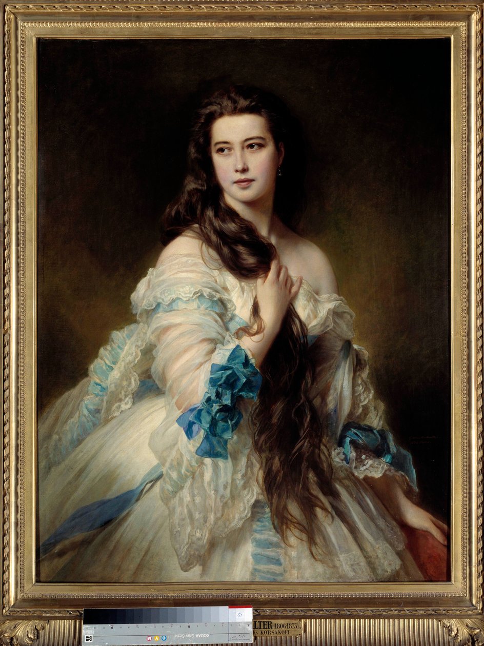 里姆斯基-科萨科夫（Rimsky Korsakov）（1833-1878）的《巴贝夫人的肖像》。Franz Xaver Winterhalter (1806-1873) 1864年画的。昏暗。1,7x0,9米。巴黎，奥赛博物馆--里姆斯基-科萨科夫(Rimsky Korsakov)(1833-1878)的《巴贝夫人肖像》。绘画作者 作者 弗朗茨泽维尔温特哈尔特