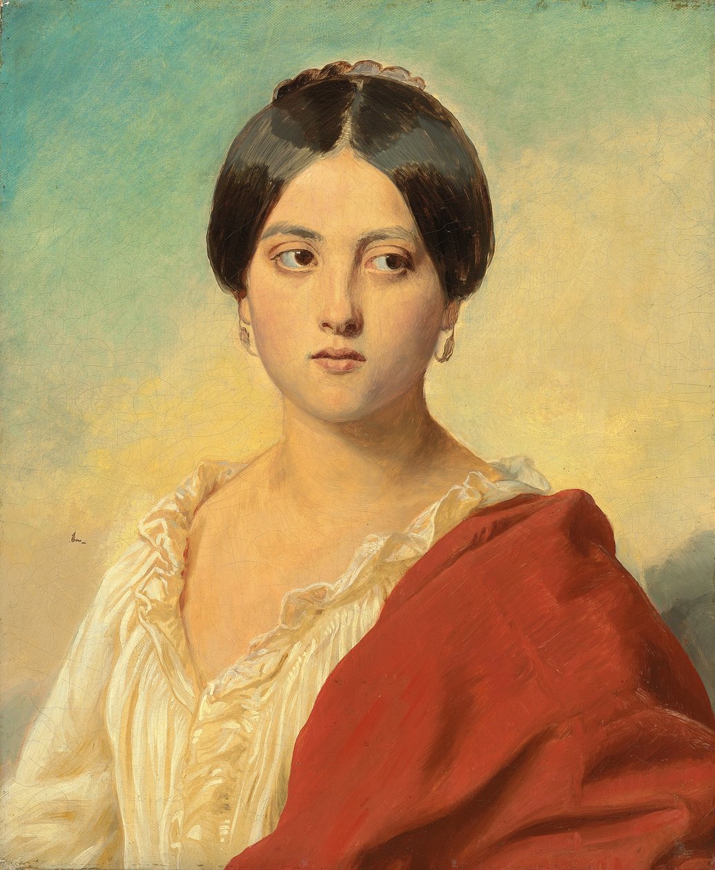 意大利女孩的画像，半身，约1834年 作者 弗朗茨泽维尔温特哈尔特