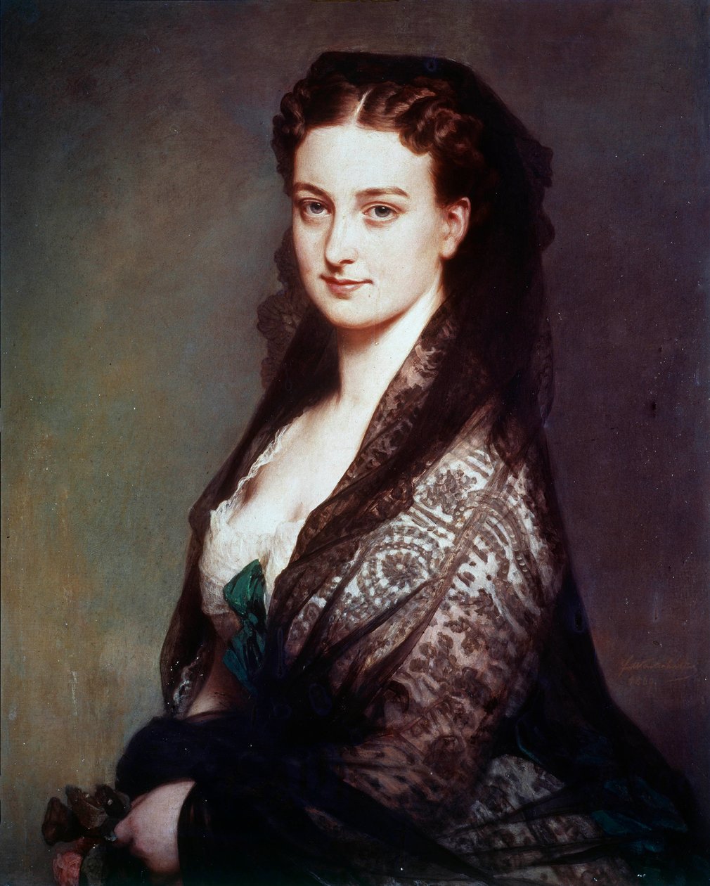The unknown has the mantilla Painting by Franz Xavier Winterhalter (1806-1873). 1869. Dim. 0.80 X 0.65 m. Compiegne, castle museum 作者 弗朗茨泽维尔温特哈尔特