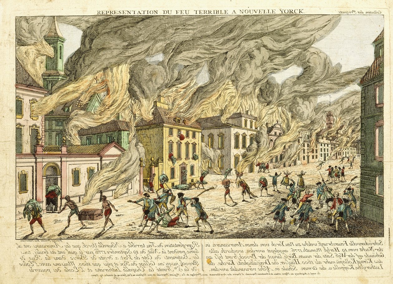 1776年大火中的纽约风景；代表作：新约克可怕的纽约，1780年 作者 弗朗兹·泽维尔·哈伯曼