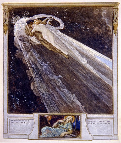 来自Dantes Divine Comedy，Inferno，Canto V. 77,1921的插图（wc在纸上） 作者 弗朗兹·冯·贝罗斯