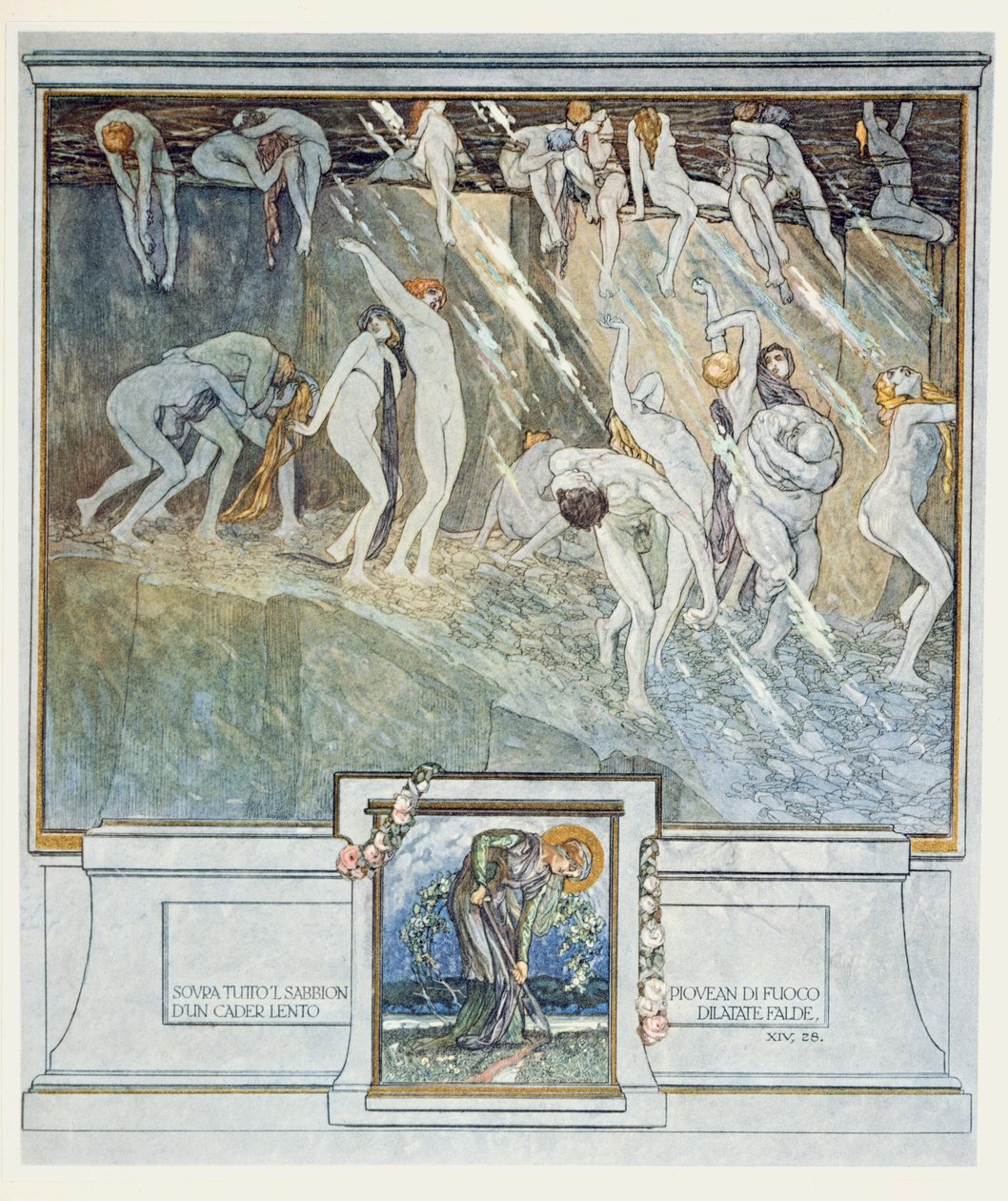 来自但丁的“神曲”，Inferno，Canto XIV的插图。 1921年28日（纸上文字） 作者 弗朗兹·冯·贝罗斯