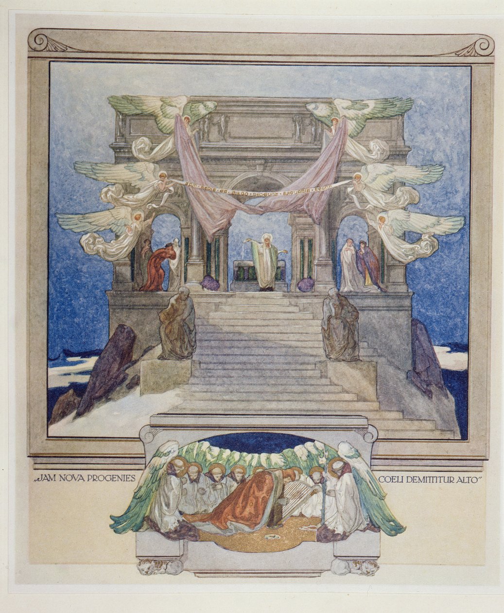 1921年但丁的“神曲”，炼狱，插图（纸上写着） 作者 弗朗兹·冯·贝罗斯
