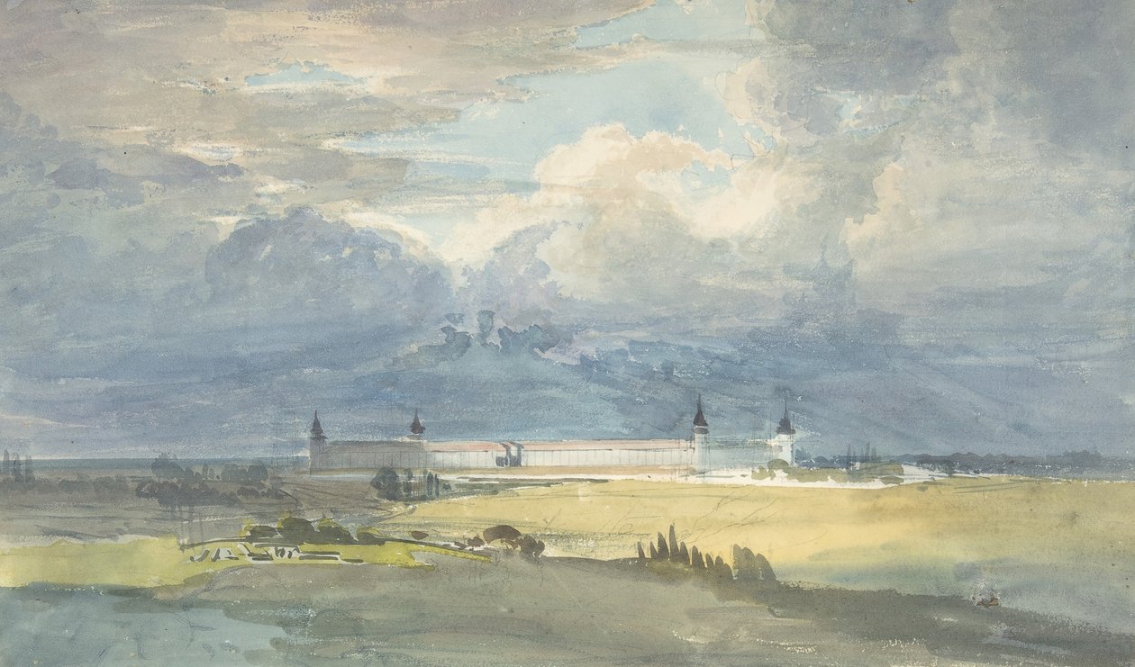 有大型建筑的风景，1818-83。 作者 弗朗茨·冯·豪斯拉布