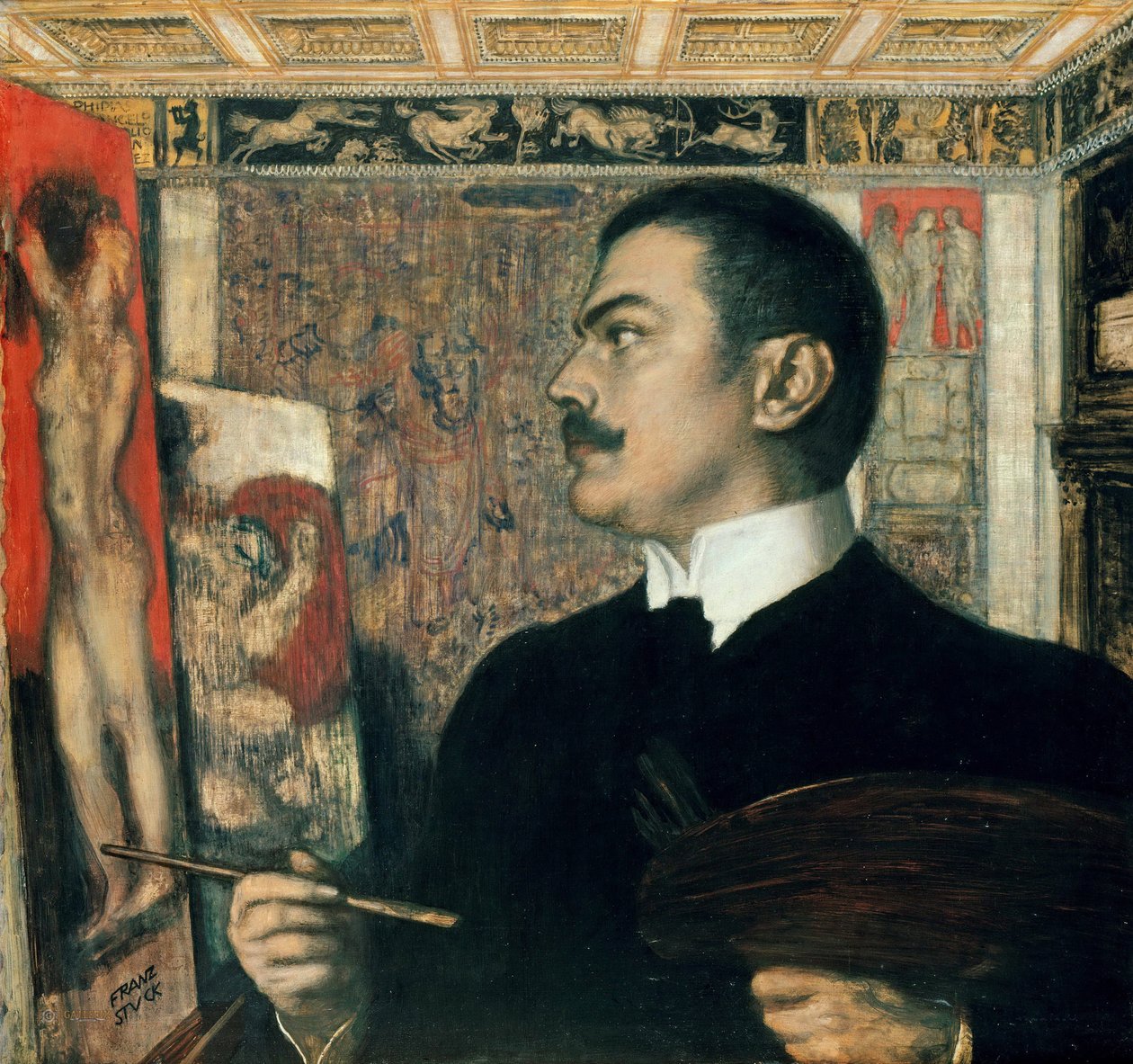 "工作室里的自画像" 弗朗茨-冯-里特-斯图克（1863-1928）的画作 1905年 柏林国家博物馆 作者 弗朗兹·冯·斯塔克