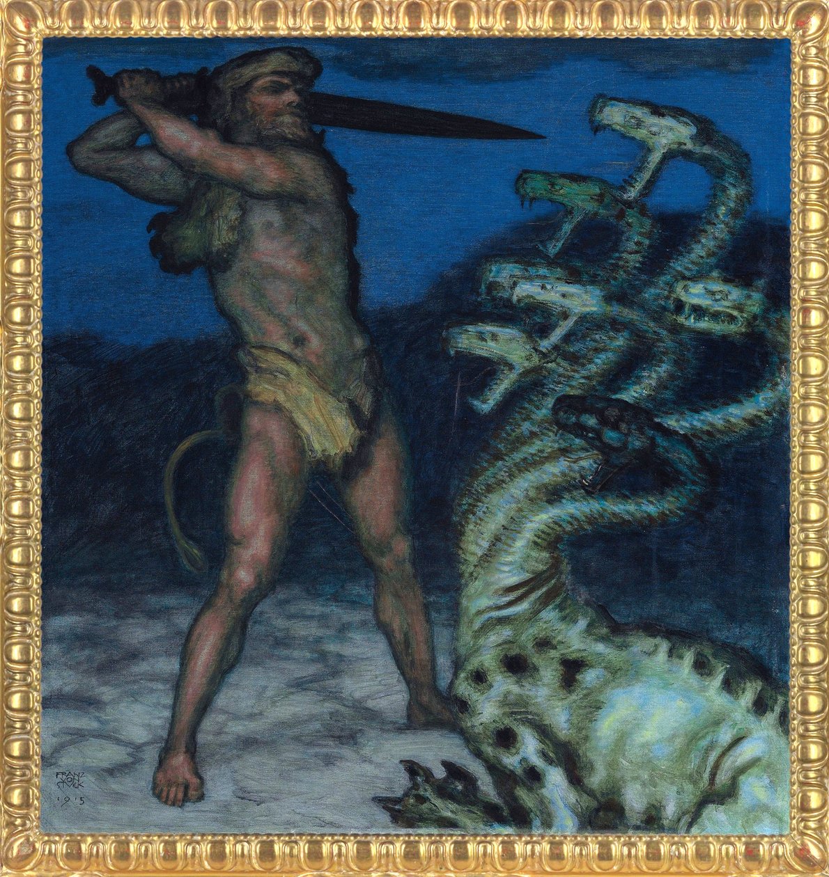 Hercules and Hydra - Peinture de Franz Ritter von Stuck (1863-1928) - 1915 - 画布上的 Syntonos 颜色 - 被困别墅博物馆 作者 弗朗兹·冯·斯塔克