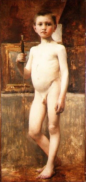 持剑的裸体男孩（布面油画） 作者 弗朗兹·冯·斯塔克