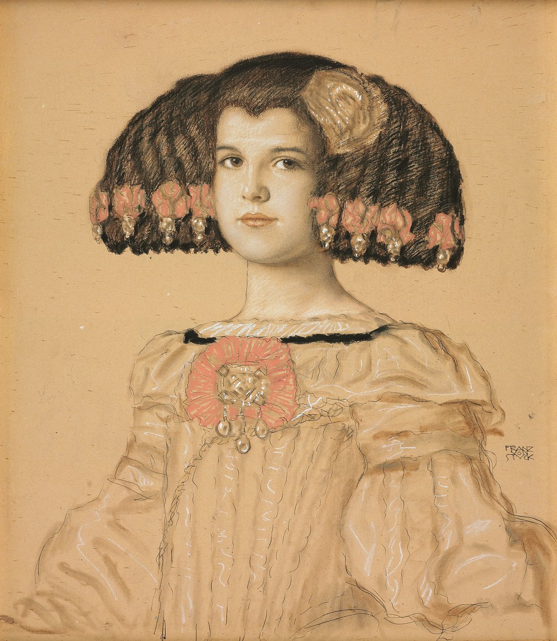 艺术家的女儿玛丽的画像，1908年，穿着西班牙服装 作者 弗朗兹·冯·斯塔克