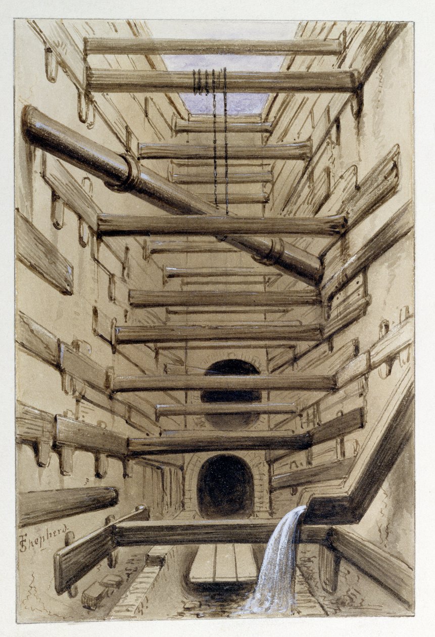 舰队街下水道内部，1845年 作者 弗雷德里克·谢泼德