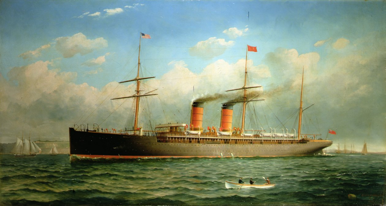 翁布里亚号（R.M.S. Umbria）库纳尔德邮轮在纽约东河布鲁克林高地附近海域航行 作者 弗雷德·潘辛