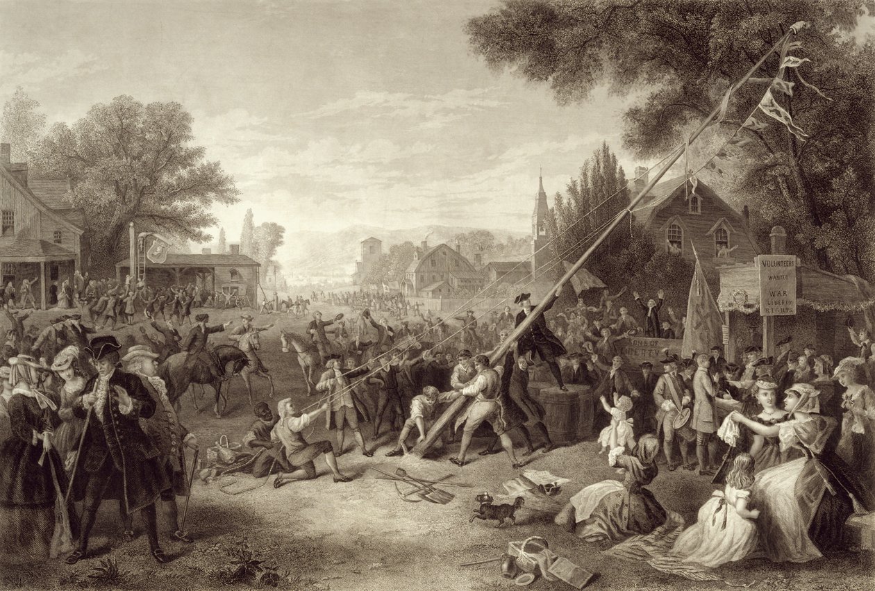 提升自由极，1776年，由John C. McRae雕刻，1875年 作者 弗雷德里克·查普曼