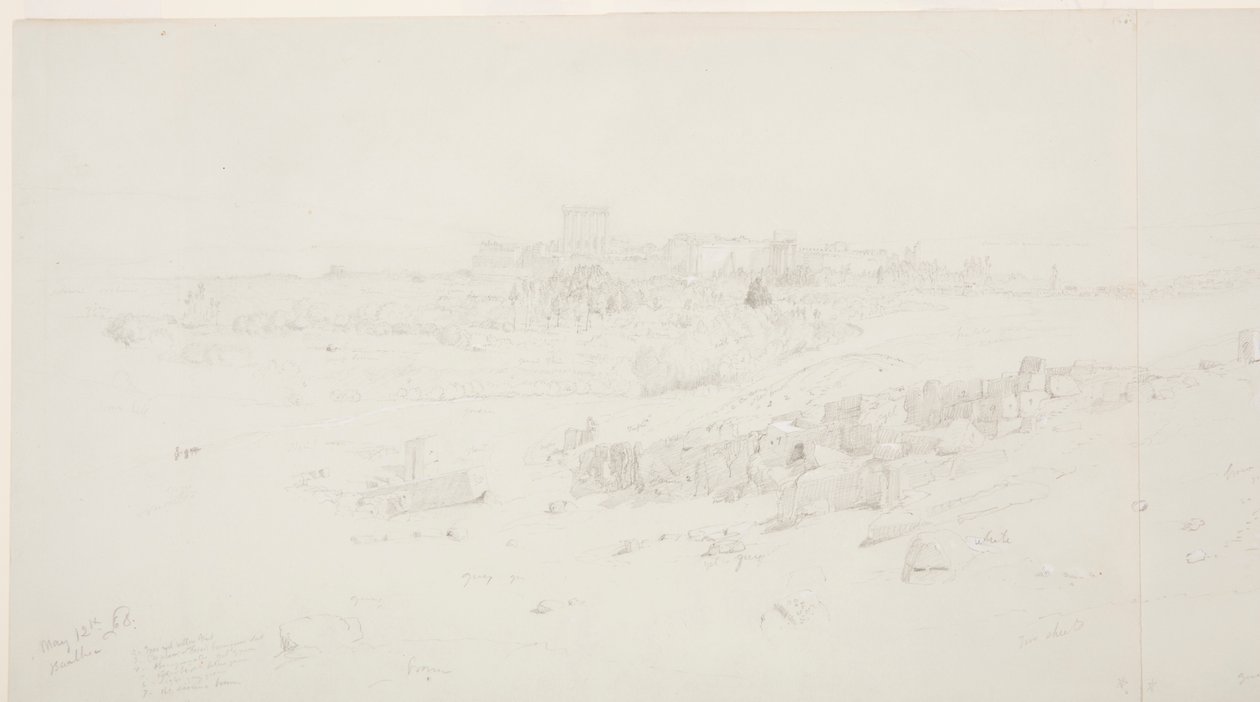 绘画，寺庙在早晨，巴勒贝克，1868年5月12日 作者 弗雷德里克·埃德温·丘奇
