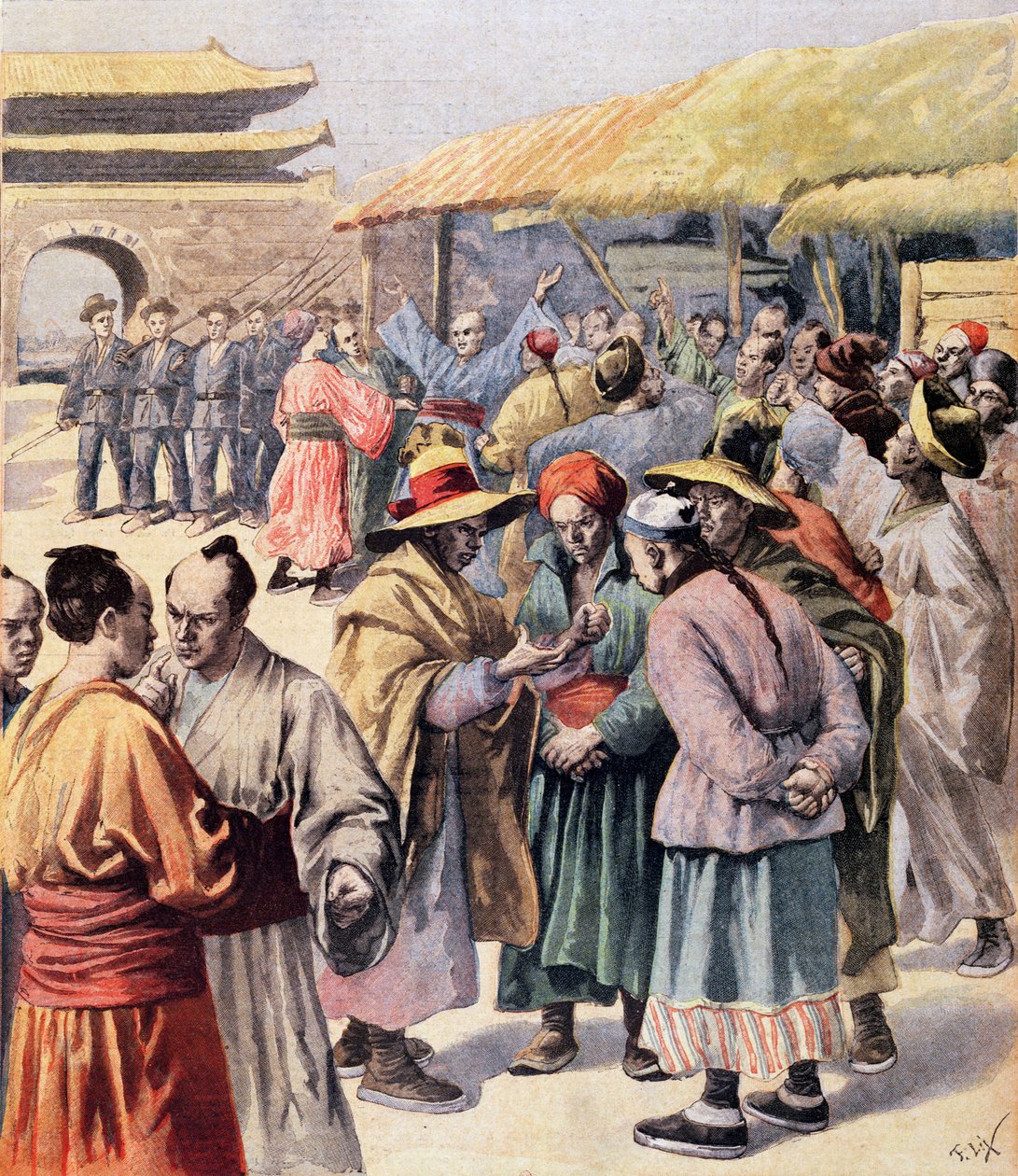 首尔的骚乱，1894年8月13日的“Le Petit Journal”封面 作者 弗雷德里克·西奥多·利克斯