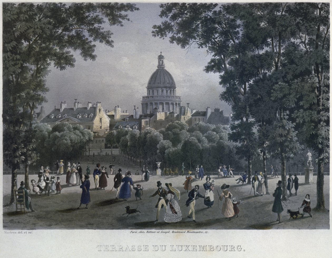 Jardin du Luxembourg，由Frederic Martens（1809-75）1832年刻（彩色雕刻） 作者 弗雷德里克·马滕斯