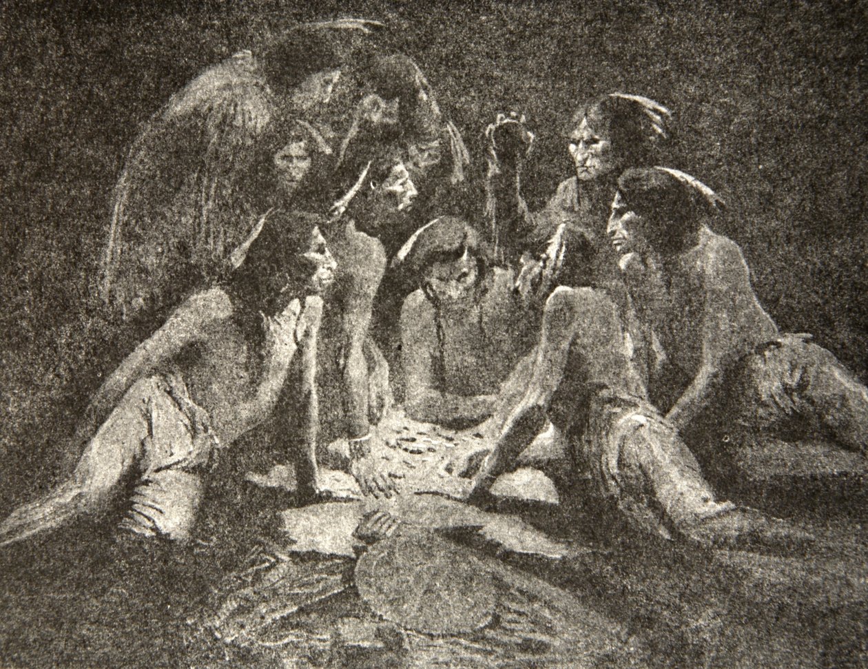 所有的老人和年轻人......从亨利瓦兹沃思朗费罗（1807-82）酒吧的Hiawatha之歌一直玩到午夜，一直玩到早上。作者：George G. Harrap und Company Ltd.，1911 作者 弗雷德里克·雷明顿