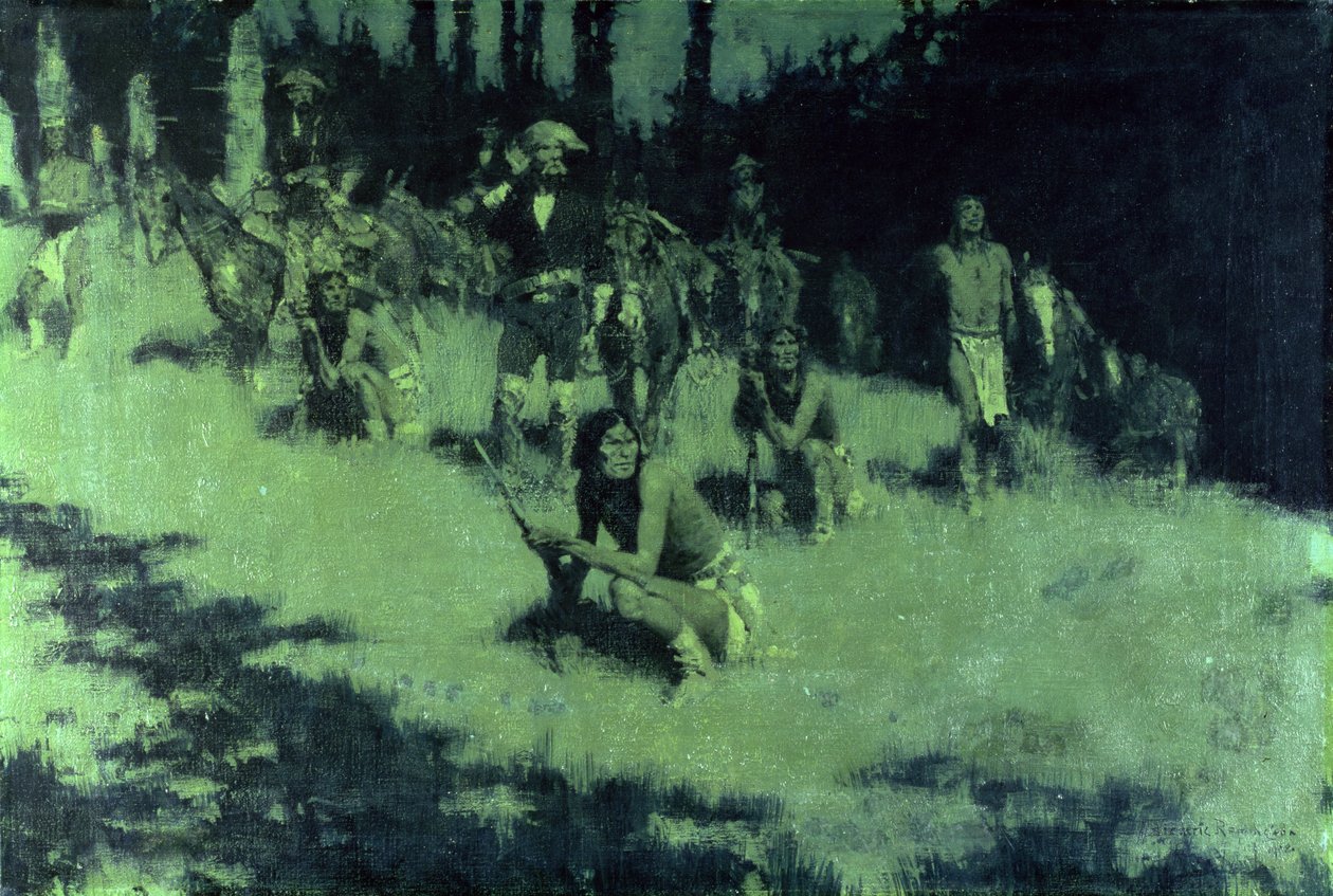 Apache Scouts Listening，1908 作者 弗雷德里克·雷明顿