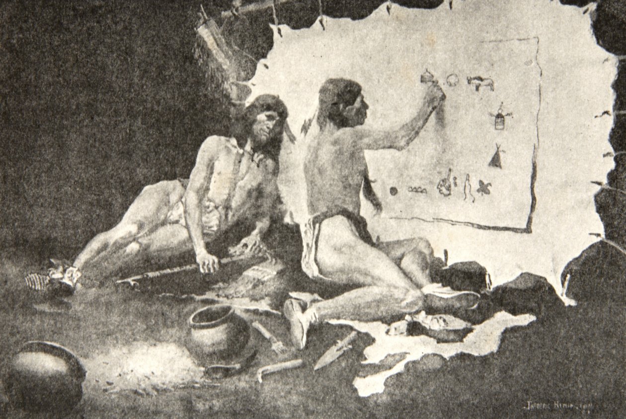 比如这些他们画的形状，在桦树皮和鹿皮上，来自Hiawatha的歌曲，Henry Wadsworth Longfellow（1807-82），酒吧。作者：George G. Harrap und Company Ltd.，1911 作者 弗雷德里克·雷明顿