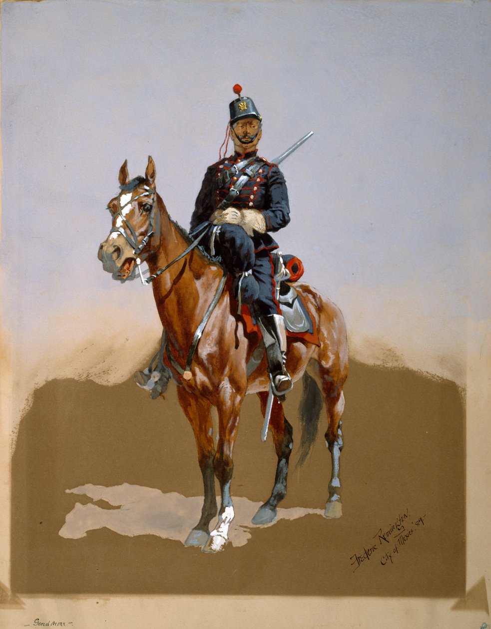 宪兵，1889年（wc，墨水和水粉在纸上） 作者 弗雷德里克·雷明顿