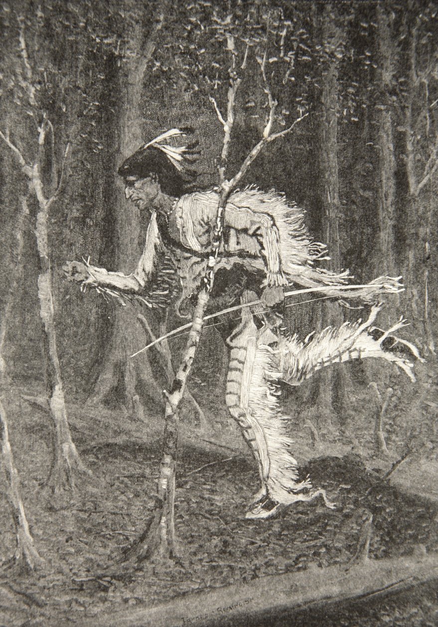 通过灌木丛，刹车和森林，从亨利瓦兹沃思朗费罗（1807-82）酒吧的Hiawatha之歌中挑出狡猾的Pau-Puk-Keewis。作者：George G. Harrap und Company Ltd.，1911 作者 弗雷德里克·雷明顿