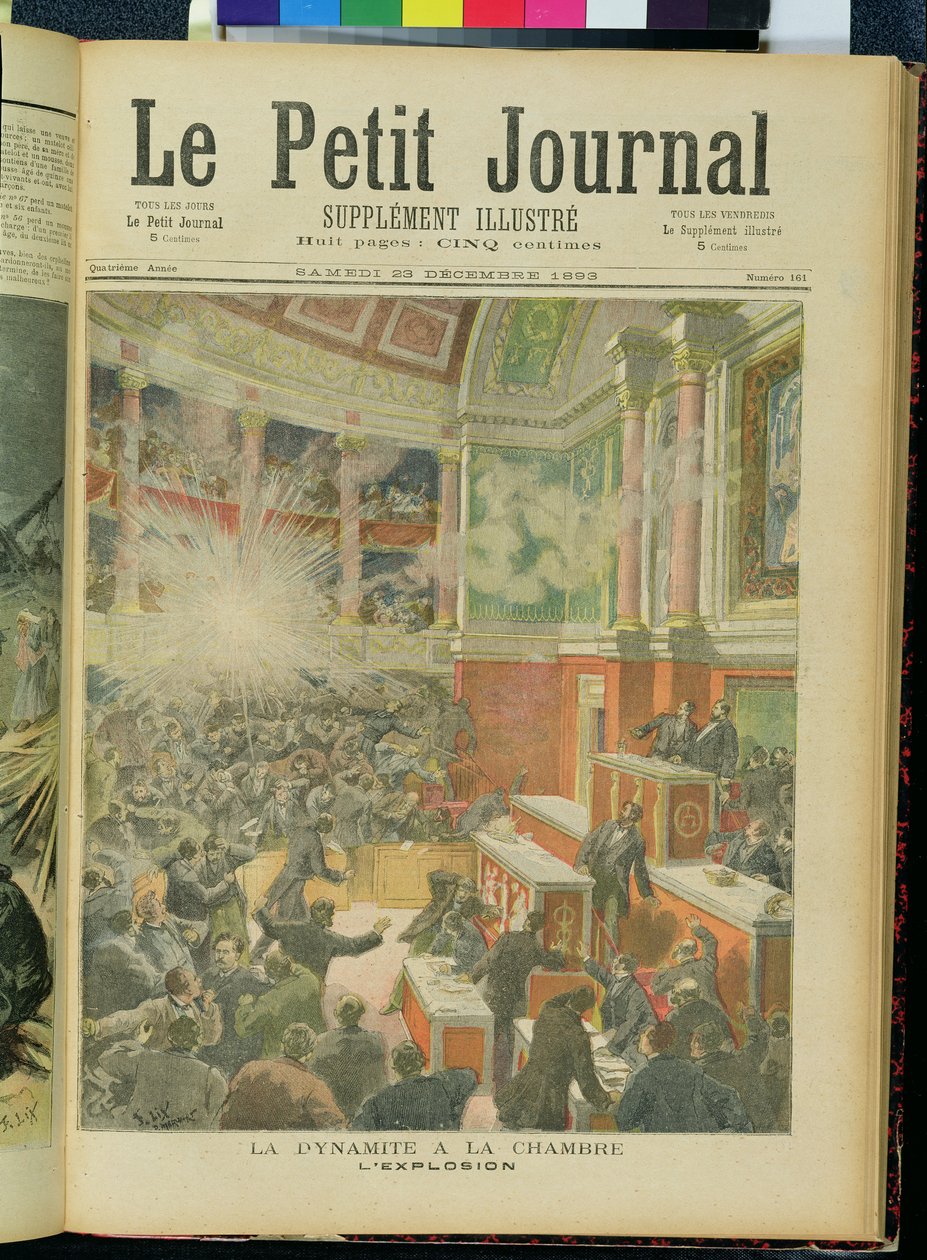 炸药爆炸在众议院，1893年12月23日的“Le Petit Journal”封面 作者 弗雷德里克·西奥多·利克斯