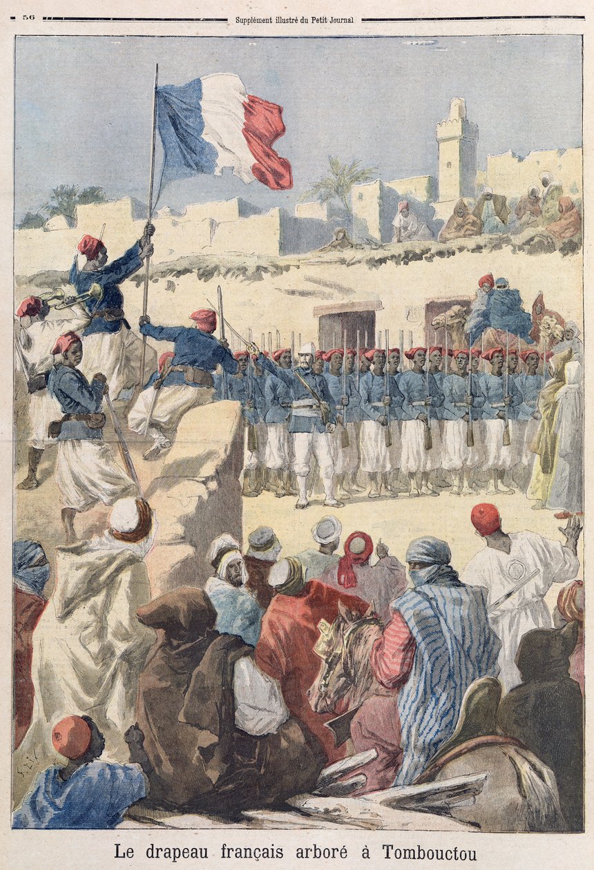 1894年2月在蒂姆布图（马里）从&39;Le Petit Journal&39;筹集法国国旗 作者 弗雷德里克·西奥多·利克斯