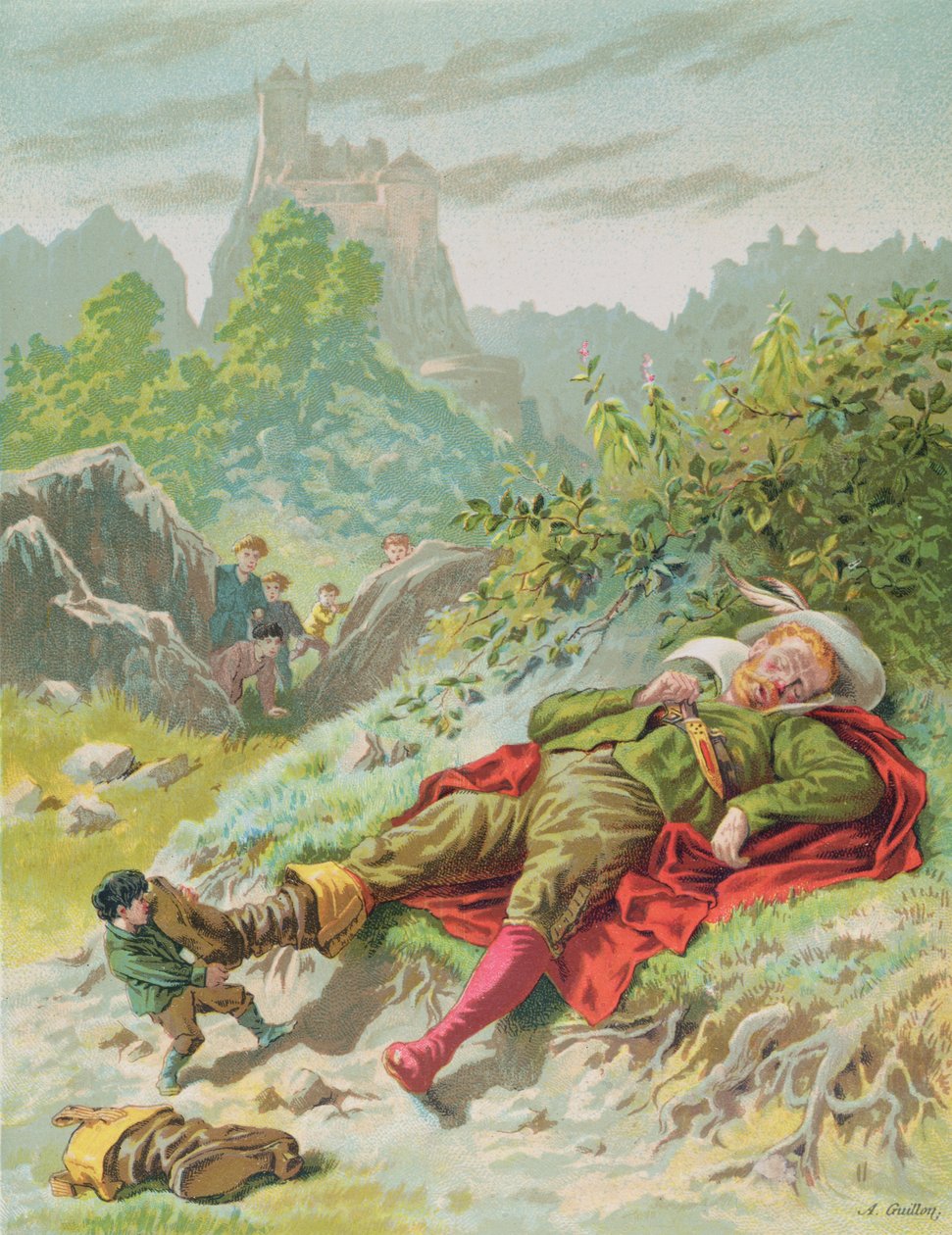 Tom Thumb删除了食人魔的靴子，插图为&39;Contes de Perrault，由巴黎Editions Garnier出版，19世纪末 作者 弗雷德里克·西奥多·利克斯
