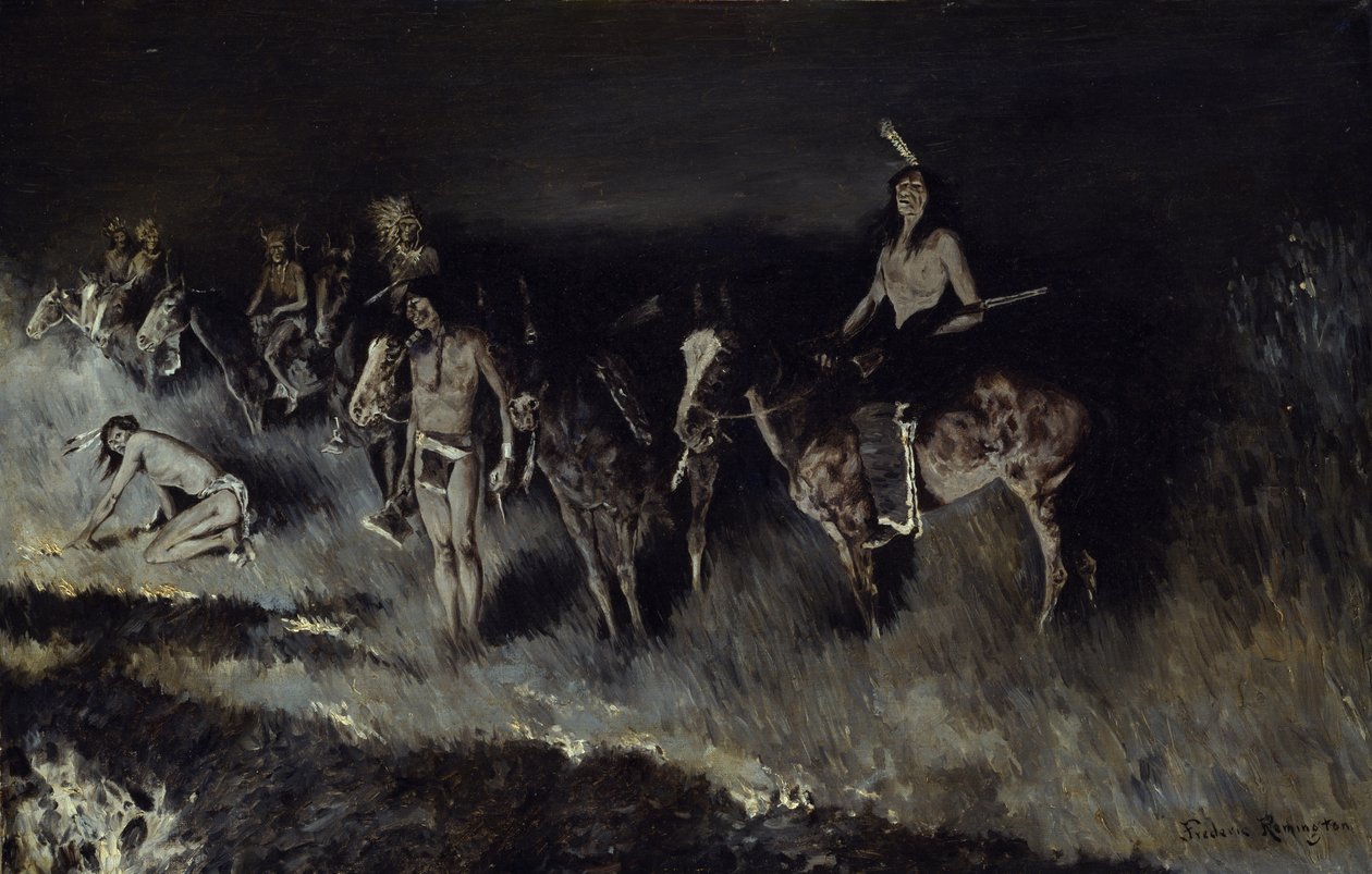 草火（逆火），1908年 作者 弗雷德里克·雷明顿