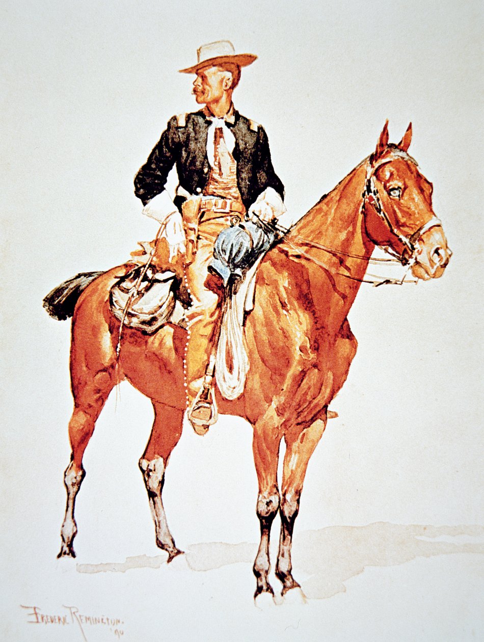 乌鸦侦察队队长S.C.罗伯逊中尉，来自1890年的水彩画（彩色平印）。 作者 雷明顿（后）弗雷德里克（Frederic）