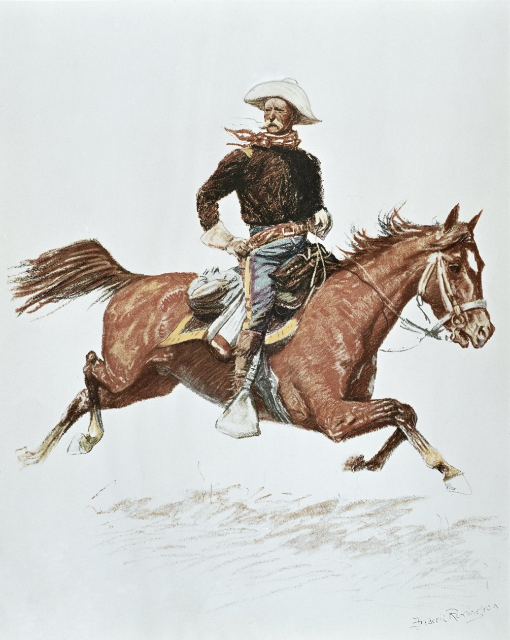 身着 1870 年代运动服的美国骑兵军官（彩色石版画） 作者 雷明顿（后）弗雷德里克（Frederic）