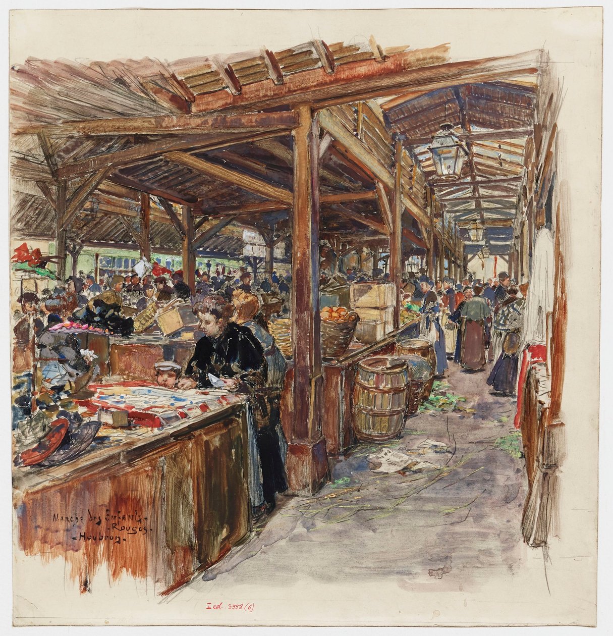 胭脂市场街（Marchédes Enfants-Rouges）内部 作者 弗雷德里克·阿纳托尔·霍布伦