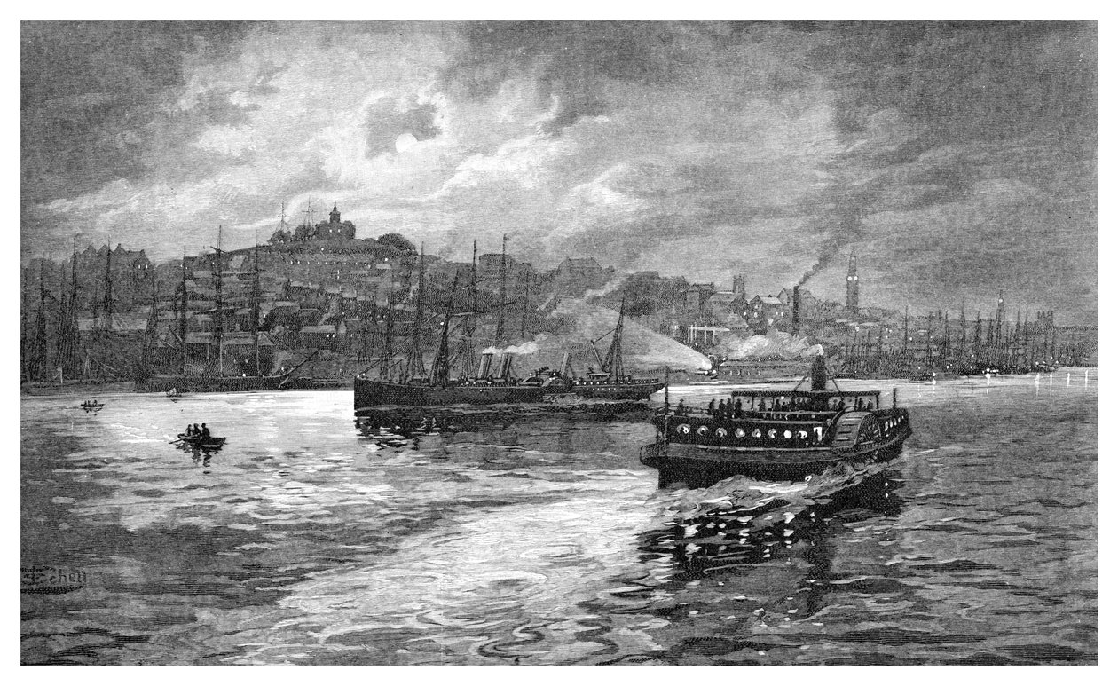 夜景，达令港，悉尼，新南威尔士州，澳大利亚，1886年。 作者 弗雷德里克·B·谢尔