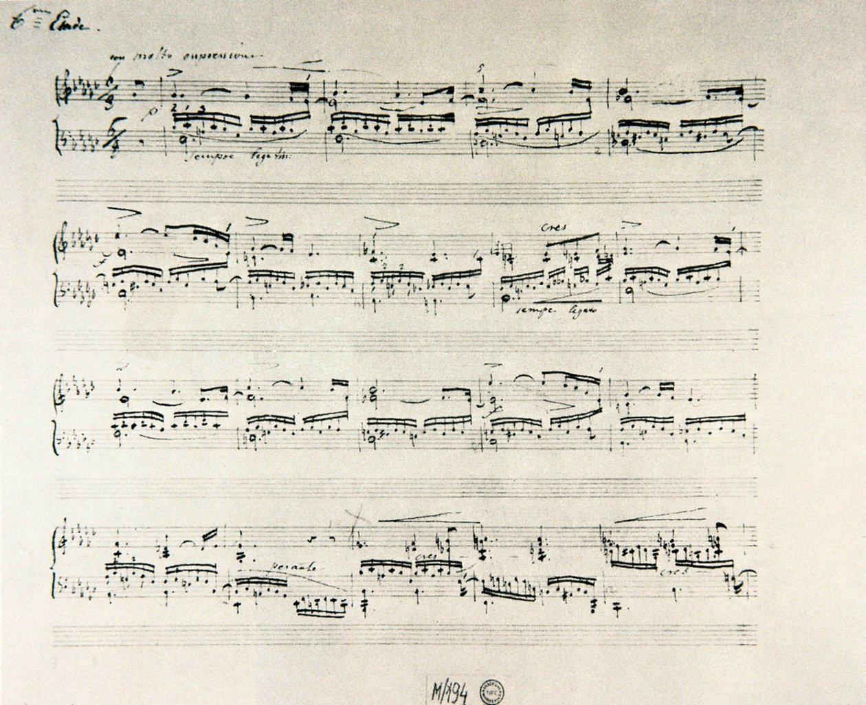 Score of "Etudes for piano opus 10" by Polish composer Frederic Chopin (1810-1849) 作者 弗雷德里克·肖邦