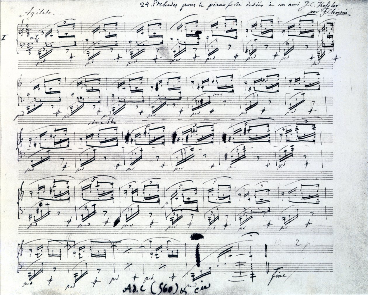 Sheet music for Prelude 1 for piano by Frederic Chopin (1810 - 1849), Polish composer. 作者 弗雷德里克·肖邦