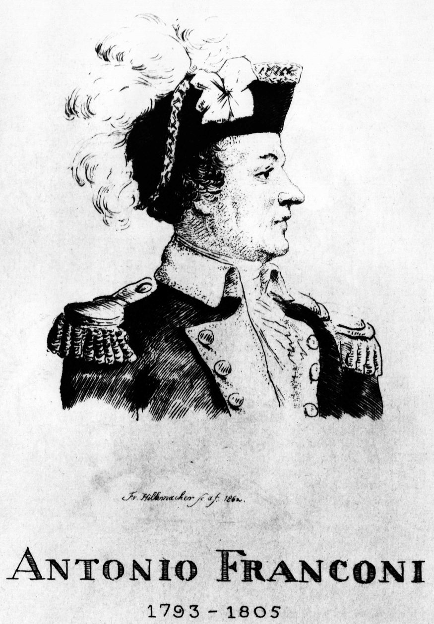 马戏团：Frédéric Hillemacher的Eau forte，Antonio Franconi（1793-1805）的肖像--在 "Franconi马戏团 "中。 作者 弗雷德里克·德西·希勒马赫