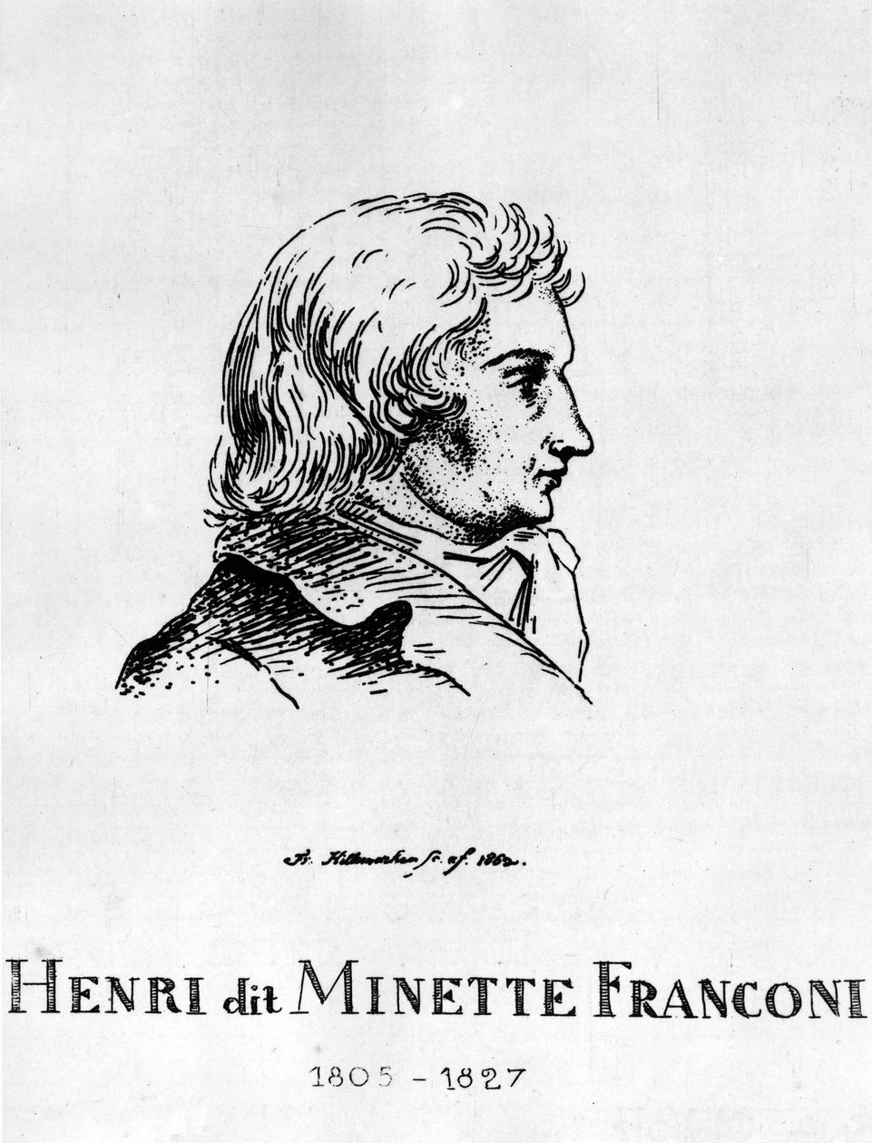 马戏团：Frédéric Hillemacher 的 Eau forte，Henri Franconi 的肖像，dit Minette Franconi (1805-1827) - 在“The Franconi Circus”中。 作者 弗雷德里克·德西·希勒马赫