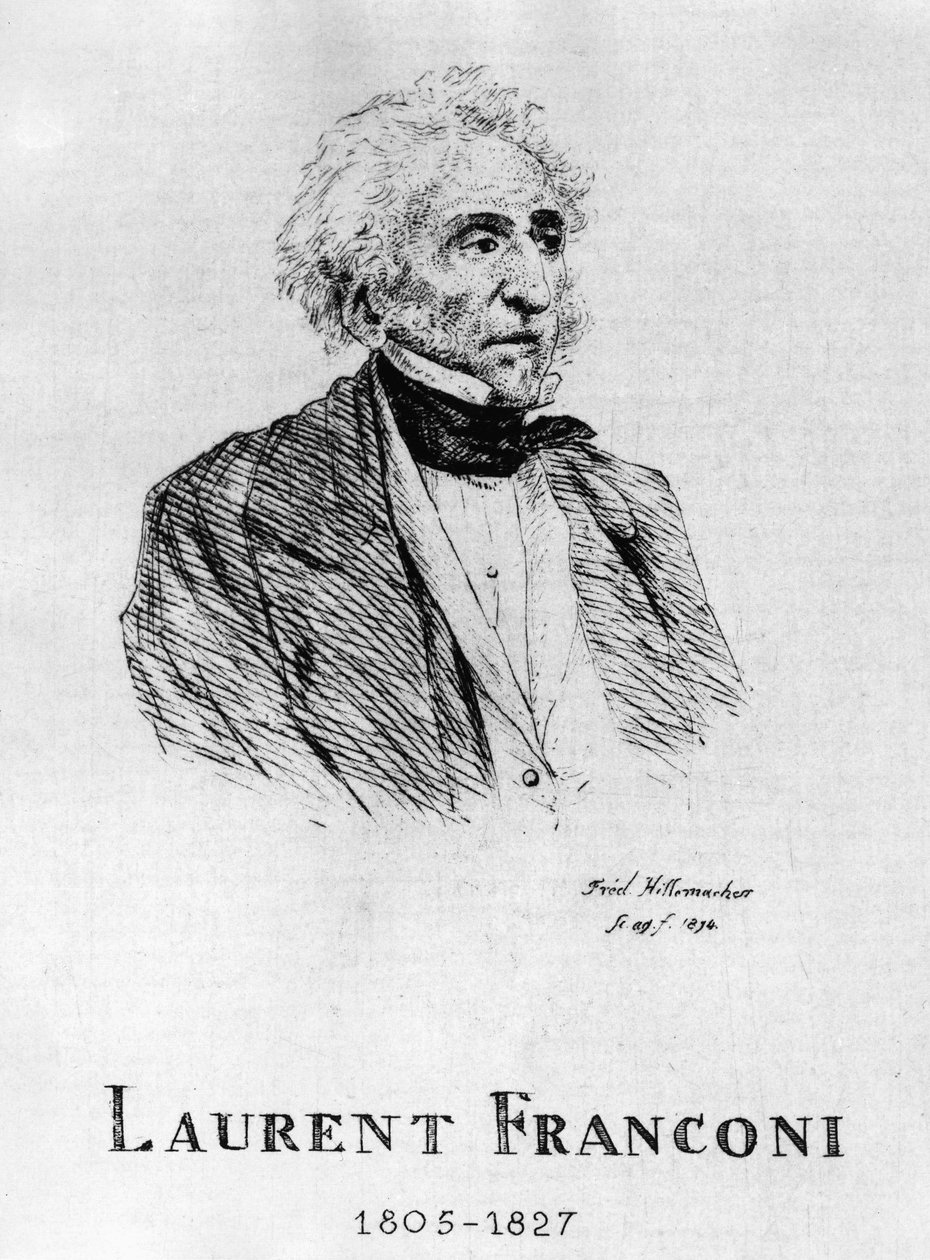 马戏团：Frédéric Hillemacher 的 Eau forte，Laurent Franconi (1805-1827) 的肖像 - 在“The Franconi Circus”中。 作者 弗雷德里克·德西·希勒马赫