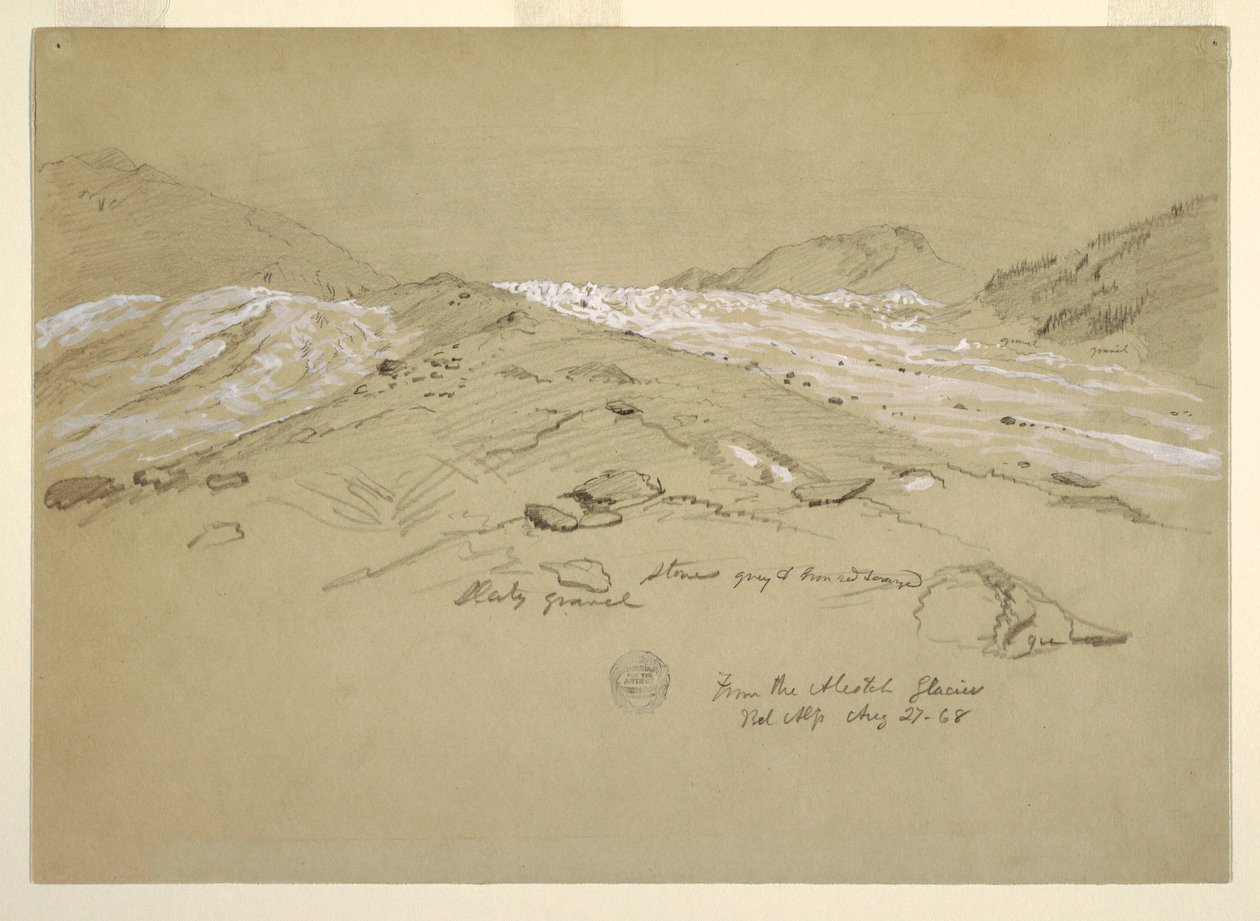 绘画，阿莱奇冰川，瑞士伯尔尼阿尔卑斯山，1868 年 8 月 28 日 作者 弗雷德里克·埃德温·丘奇