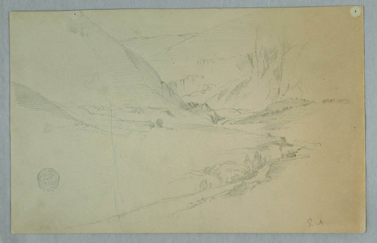 素描，安第斯山谷与蜿蜒溪流，哥伦比亚或厄瓜多尔，1857 年 作者 弗雷德里克·埃德温·丘奇