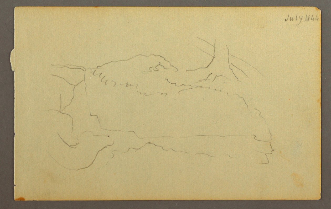 素描，树基，巨石，1844 年 作者 弗雷德里克·埃德温·丘奇