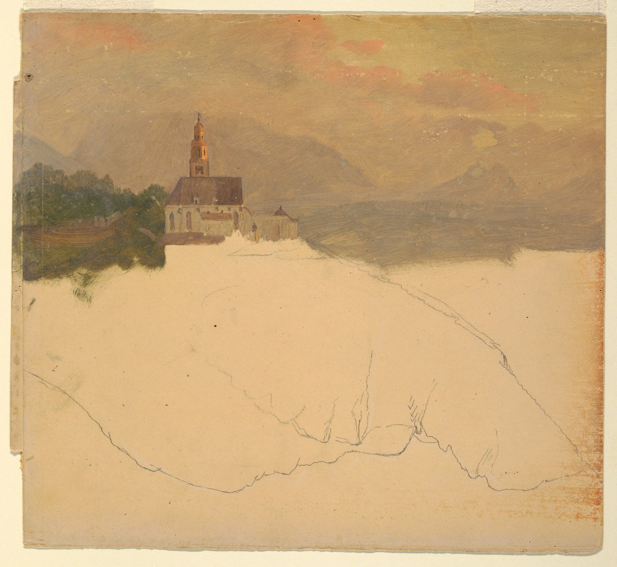 素描，巴伐利亚风景，1868 年 作者 弗雷德里克·埃德温·丘奇