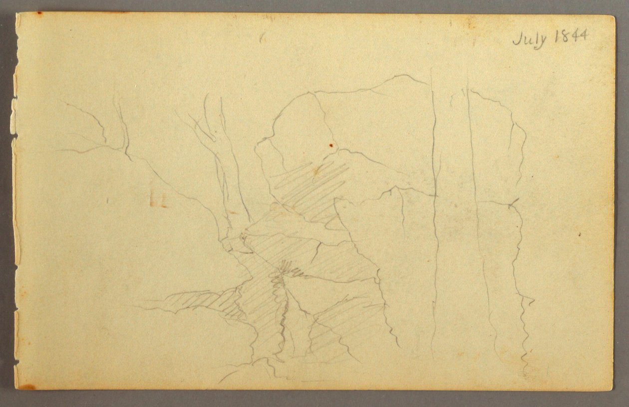 素描，树丛中的巨石，1844 年 作者 弗雷德里克·埃德温·丘奇