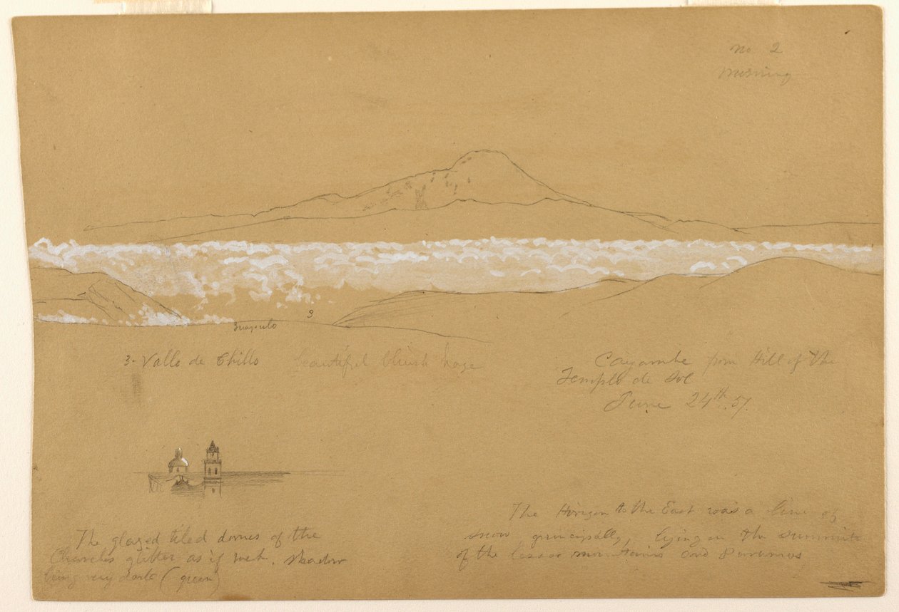 素描，卡扬贝，早晨，来自基多太阳神庙，1857 年 6 月 24 日 作者 弗雷德里克·埃德温·丘奇