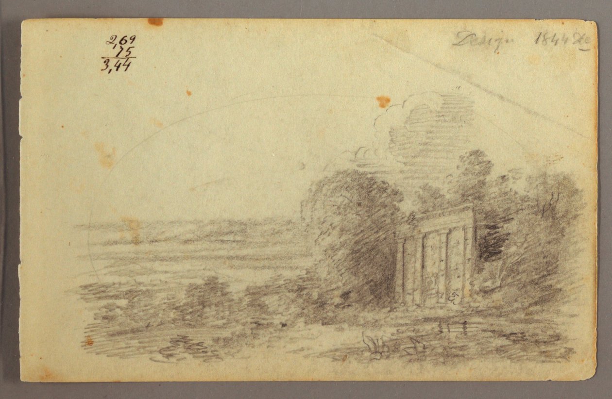 素描，古典废墟，树木，1844 年 作者 弗雷德里克·埃德温·丘奇