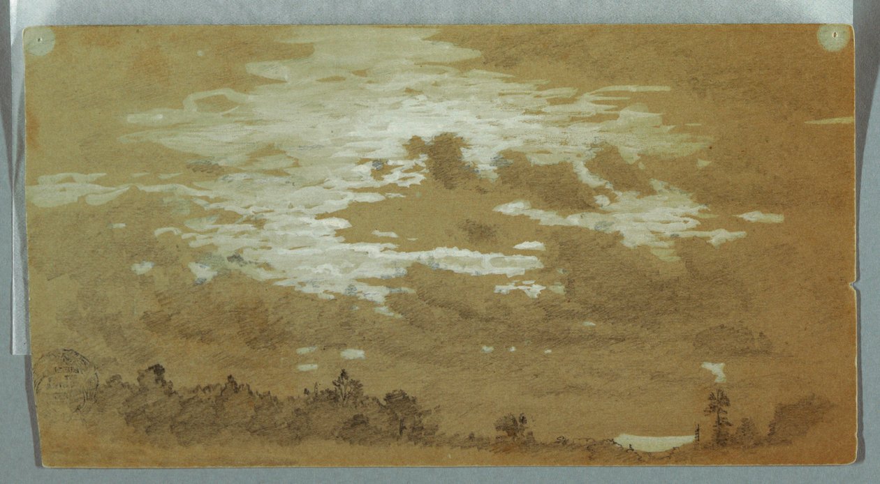 素描，林间山脊上的阴天，尼亚加拉，可能创作于 1858 年 作者 弗雷德里克·埃德温·丘奇