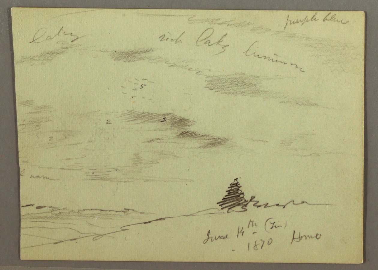 素描，阴天，山坡，1870 年 作者 弗雷德里克·埃德温·丘奇